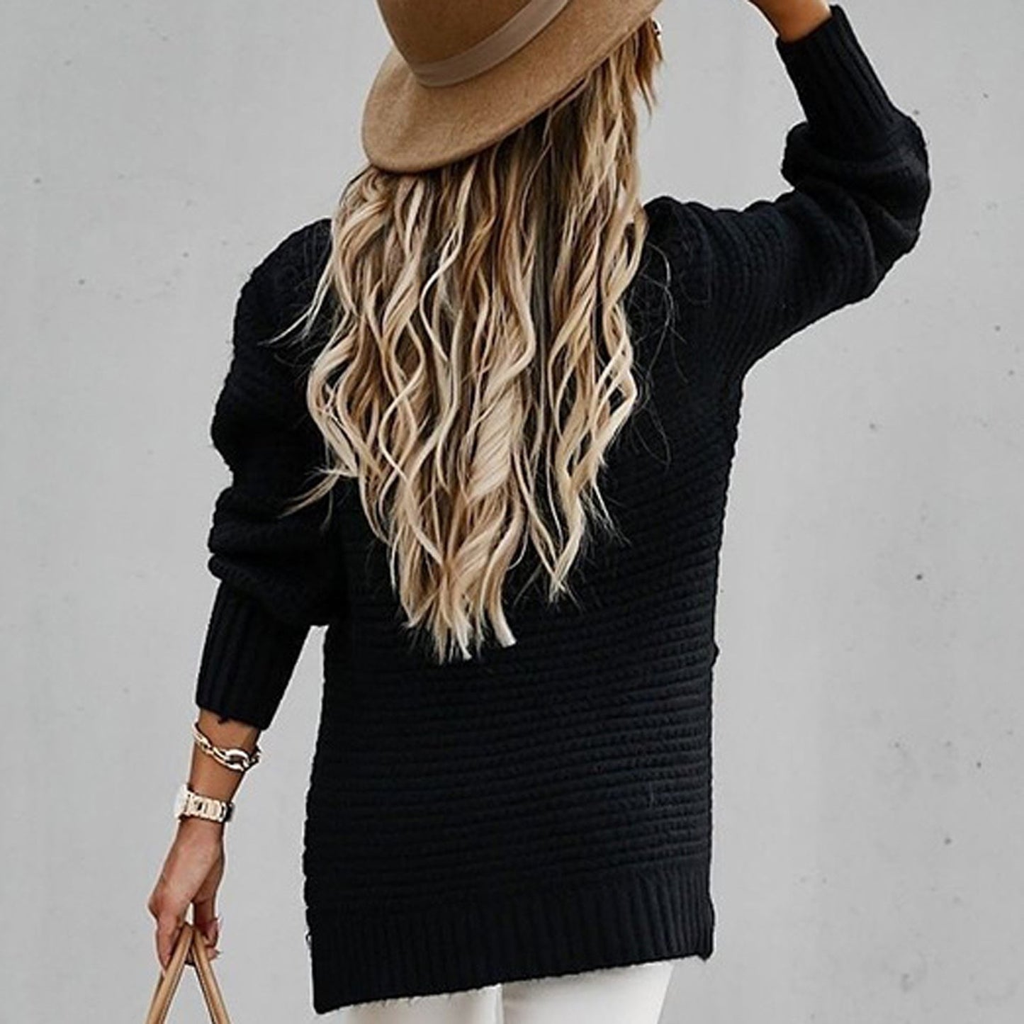 Women High Neck Pullover Long Sleeve Chunky Knit Sweaters